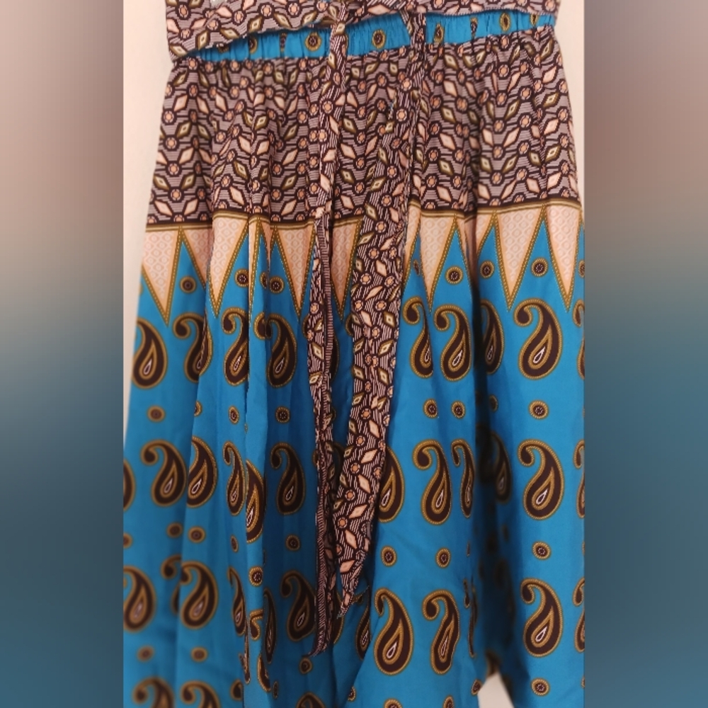 AJ African Print Midi Skirt Paisly Colorful Med With Matching Headpeace NWOT - Picture 2 of 10